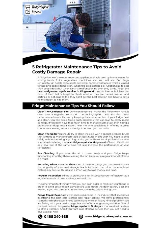 5 Refrigerator Maintenance Tips to Avoid Costly Damage Repair | PDF