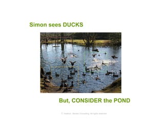 Simon sees DUCKS




        But, CONSIDER the POND

         © Axelrod ⋅ Becker Consulting   All rights reserved
 