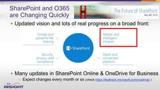 

– https://fasttrack.microsoft.com/roadmap
SharePoint and O365
are Changing Quickly
10
 