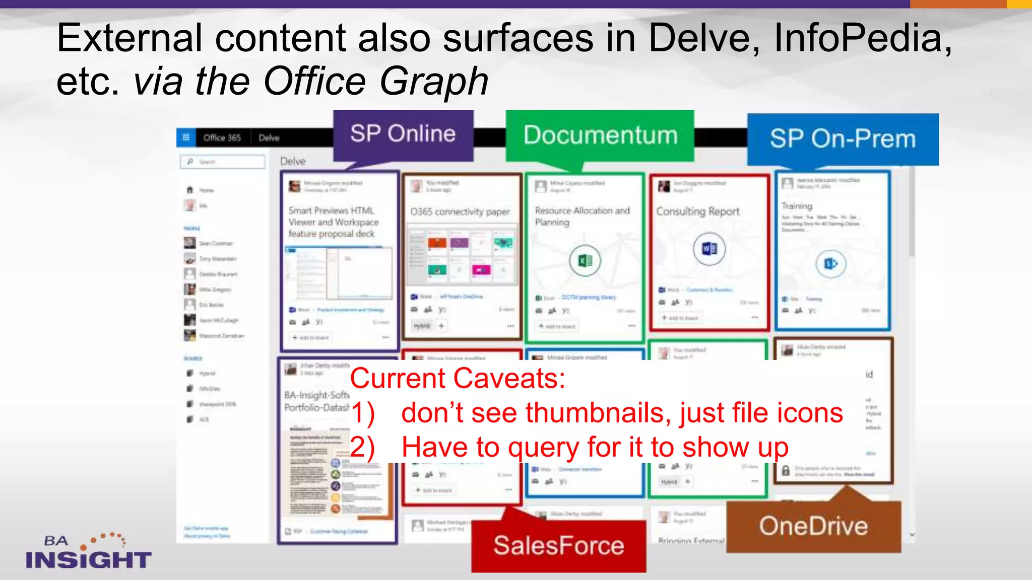 Current Caveats:
1) don’t see thumbnails, just file icons
2) Have to query for it to show up
 