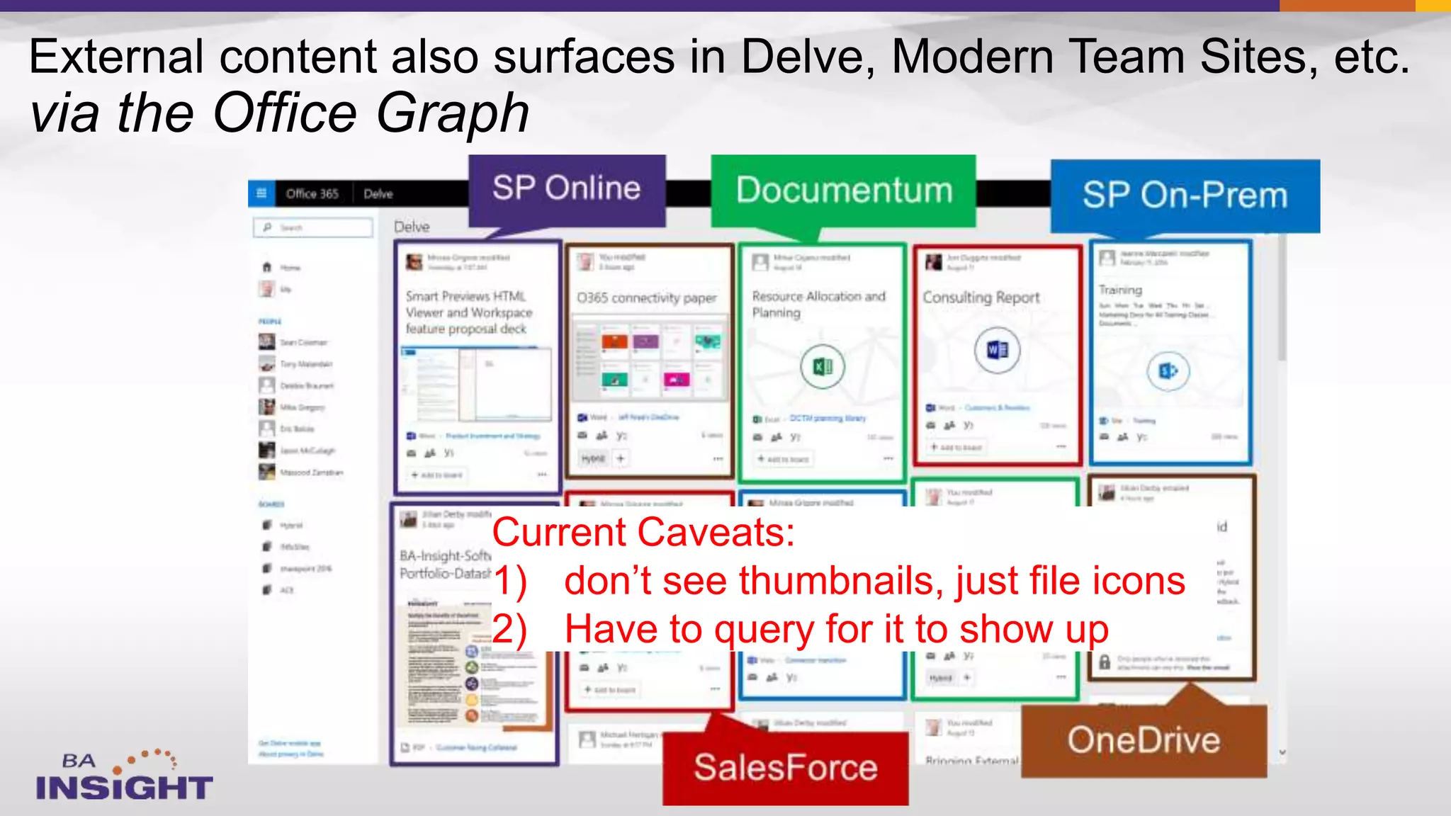 Current Caveats:
1) don’t see thumbnails, just file icons
2) Have to query for it to show up
 