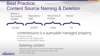 Best Practice:
Content Source Naming & Deletion{
{
{
{
 