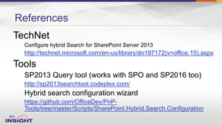 References
http://technet.microsoft.com/en-us/library/dn197172(v=office.15).aspx
http://sp2013searchtool.codeplex.com/
https://github.com/OfficeDev/PnP-
Tools/tree/master/Scripts/SharePoint.Hybrid.Search.Configuration
 