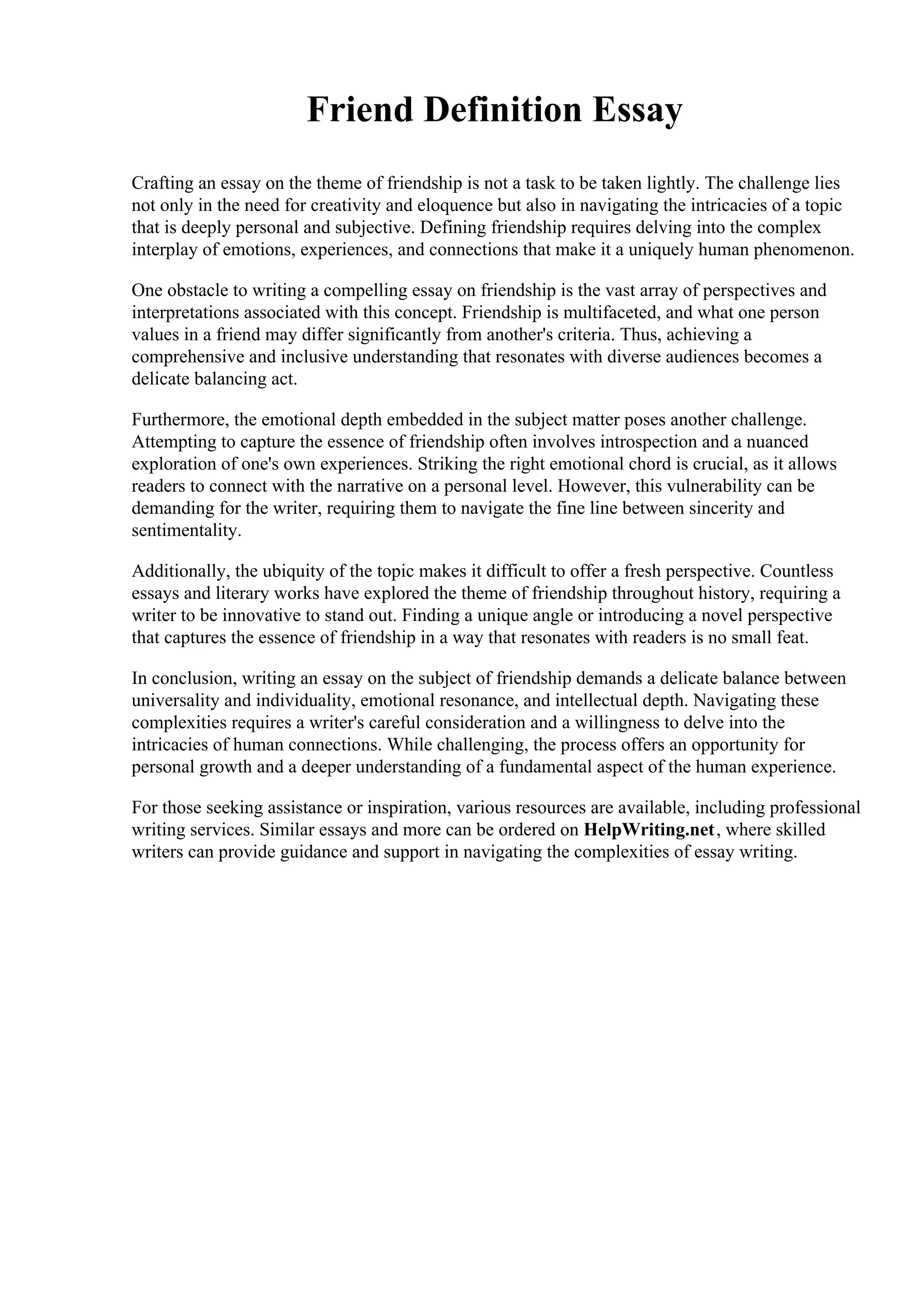 Friend definition essay pdf