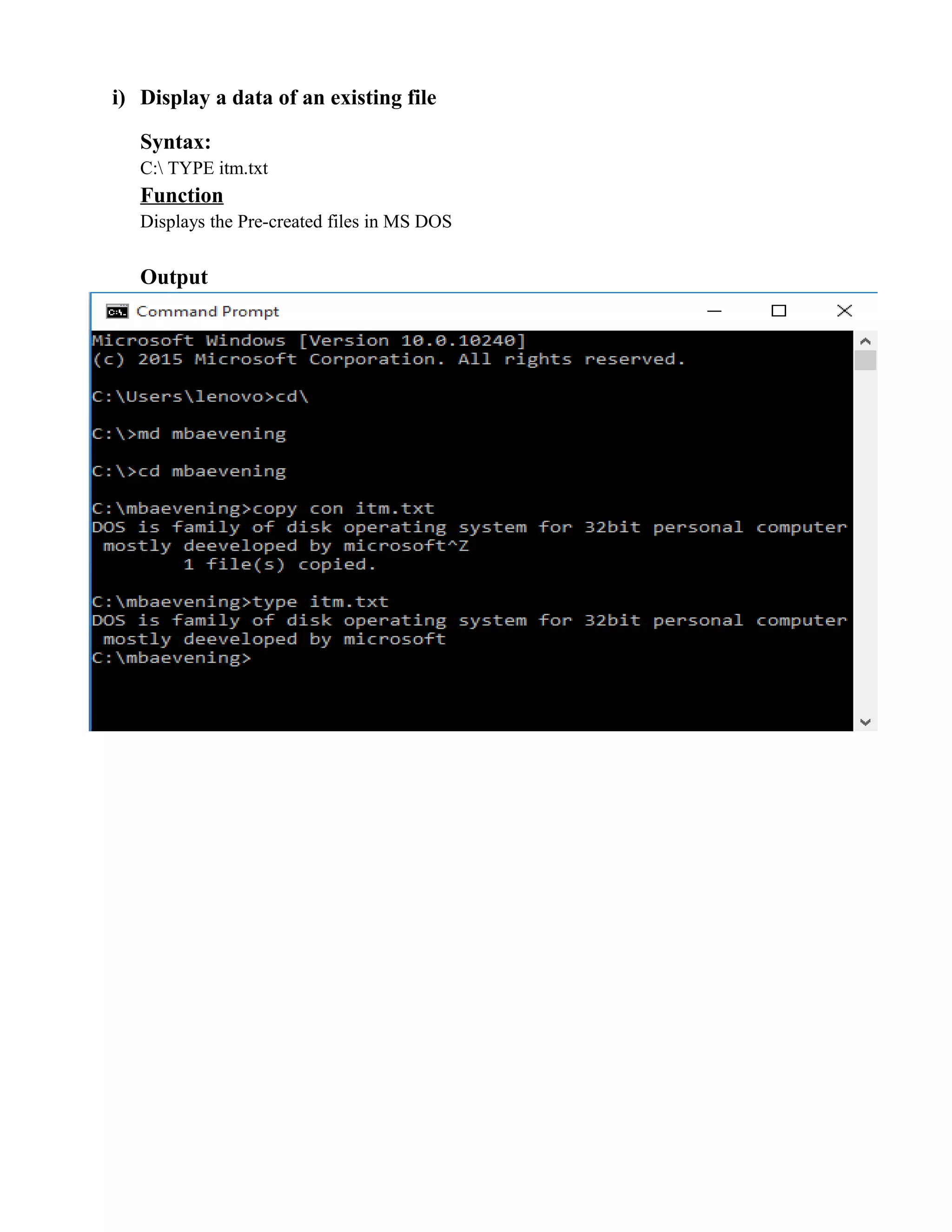 Ms dos commands doc