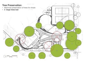 Tree Preservation:

• Maximize preservation of trees for shade
• 3 large trees lost

 