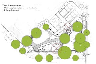 Tree Preservation:

• Maximize preservation of trees for shade
• 2 large trees lost

 