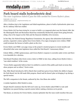 20110707-5039 FERC PDF (Unofficial) 7/7/2011 9:28:19 AM                             http://MillCityTimes.com




 Park boa...