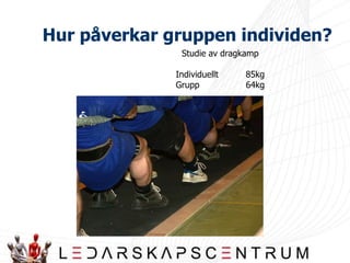 Gruppsykologiska hinder”En för alla och alla för en”Alexandre Dumas”När hundra kloka huvuden slås ihop i en grupp blir resultatet en enda stor dumbom, därför att varje individ hämmas av att andra är annorlunda”Carl G. Jung