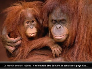 La maman sourit et répond : « Tu devrais être content de ton aspect physique…
 