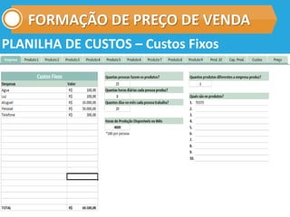 FORMAÇÃO DE PREÇO DE VENDA
PLANILHA DE CUSTOS – Custos Fixos
 