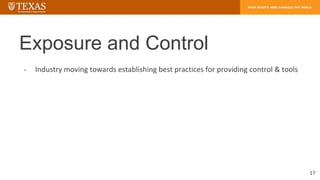 Exposure and Control
- Industry moving towards establishing best practices for providing control & tools
17
 
