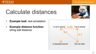 Calculate distances
“a cat is eating” “cat is eating”
“a beautiful picture” “the cat eats”
0.05
0.1
0.1
50
• Example task:...