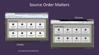Source Order Matters
http://codepen.io/aardrian/full/MavVeb/
Firefox
Chrome
 