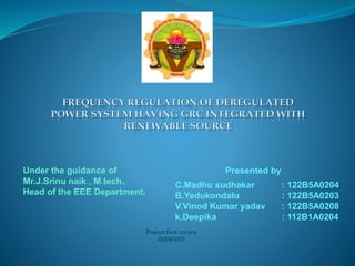 C.Madhu sudhakar : 122B5A0204
B.Yedukondalu : 122B5A0203
V.Vinod Kumar yadav : 122B5A0208
k.Deepika : 112B1A0204
Under the guidance of
Mr.J.Srinu naik , M.tech.
Head of the EEE Department.
Presented by
Project first review
01/04/2015
 