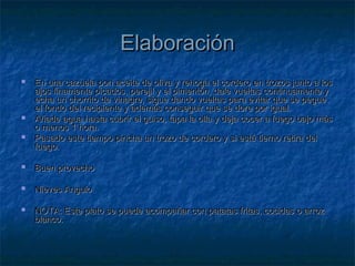 ElaboraciónElaboración
 En una cazuela pon aceite de oliva y rehoga el cordero en trozos junto a losEn una cazuela pon aceite de oliva y rehoga el cordero en trozos junto a los
ajos finamente picados, perejil y el pimentón, dale vueltas continuamente yajos finamente picados, perejil y el pimentón, dale vueltas continuamente y
echa un chorrito de vinagre, sigue dando vueltas para evitar que se pegueecha un chorrito de vinagre, sigue dando vueltas para evitar que se pegue
el fondo del recipiente y además conseguir que se dore por igual.el fondo del recipiente y además conseguir que se dore por igual.
 Añade agua hasta cubrir el guiso, tapa la olla y deja cocer a fuego bajo másAñade agua hasta cubrir el guiso, tapa la olla y deja cocer a fuego bajo más
o menos 1 hora.o menos 1 hora.
 Pasado este tiempo pincha un trozo de cordero y si está tierno retira delPasado este tiempo pincha un trozo de cordero y si está tierno retira del
fuego.fuego.
 Buen provechoBuen provecho
 Nieves AnguloNieves Angulo
 NOTA: Este plato se puede acompañar con patatas fritas, cocidas o arrozNOTA: Este plato se puede acompañar con patatas fritas, cocidas o arroz
blanco.blanco.
 