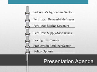 Presentation Agenda
Policy Options
Fertilizer: Demand-Side Issues
Fertilizer: Market Structure
Fertilizer: Supply-Side Iss...