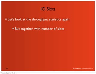 IO Slots

         Let’s look at the throughput statistics again

                     But together with number of slots




         67

Thursday, September 20, 12
 