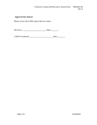 Frm 820 capa corrective preventive action med dev form | PDF