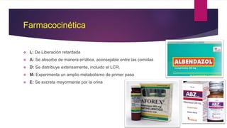 Farmacocinética
 L: De Liberación retardada
 A: Se absorbe de manera errática, aconsejable entre las comidas
 D: Se distribuye extensamente, incluido el LCR.
 M: Experimenta un amplio metabolismo de primer paso
 E: Se excreta mayormente por la orina
 