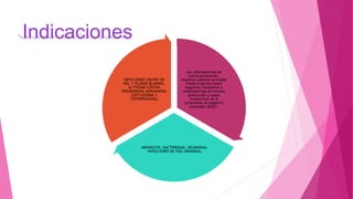 Indicaciones
Las cefalosporinas de
cuarta generación,
muestran potente actividad
frente a bacilos Gram
negativos resistentes a
cefalosporinas de tercera
generación y cepas
productoras de b
lactamasas de espectro
extendido (BLEE).
MENINGITIS, BACTEREMIAS, NEUMONIAS,
INFECCIONES DE VÍAS URINARIAS,
INFECCIONES GRAVES EN
PIEL Y TEJIDOS BLANDOS,
ACTIVIDAD CONTRA
PSEUDOMONA AERUGINOSA
(CEFTAZIDIMA Y
CEFOPERAZONA)
 