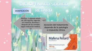 DOSIFICACIÓN
Adultos: 1 cápsula retard
de 100 mg/día, ingerida
sin masticar, durante ó
después de las comidas
según indicación médica.
La
duración del tratamiento
depende de la patología
o respuesta clínica.
 