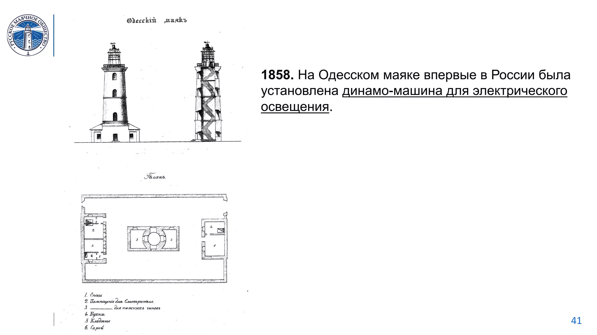 МАЯКИ.РФ 41
1858. На Одесском маяке впервые в России была
установлена динамо-машина для электрического
освещения.
 