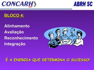 BLOCO 4: Alinhamento  Avaliação  Reconhecimento  Integração   É A ENERGIA QUE DETERMINA O SUCESSO! 