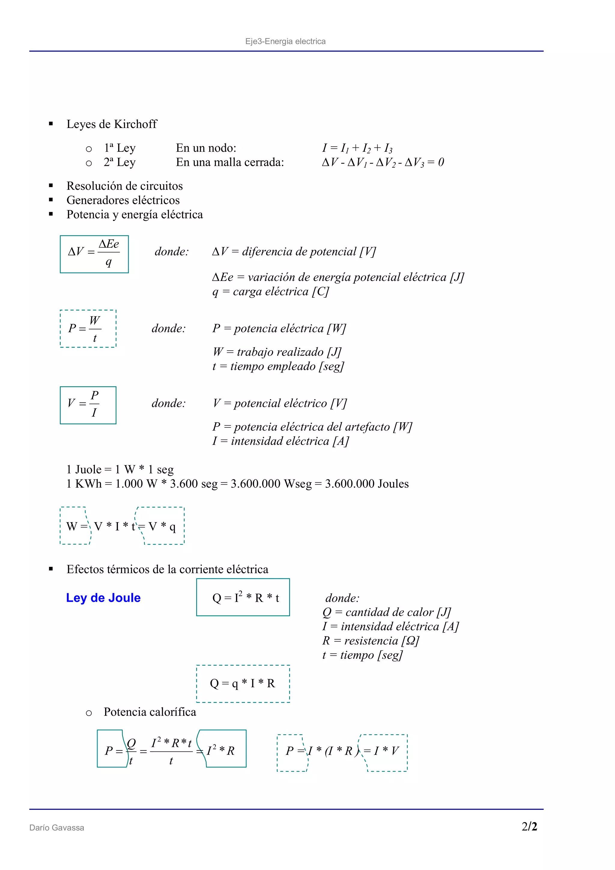 Formulas Electricas Fórmulas energia electrica | PDF