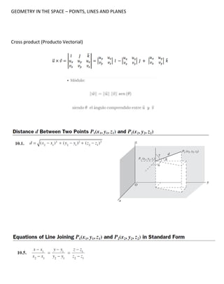 GEOMETRY IN THE SPACE – POINTS, LINES AND PLANES
Cross product (Producto Vectorial)
 