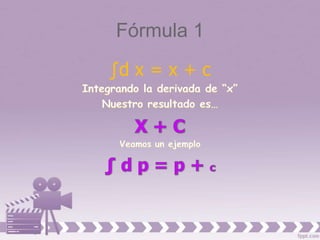 Fórmula 1
∫d x = x + c
 