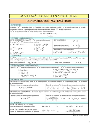 FÓRMULAS BÁSICAS RELATIVAS A LAS MATEMÁTICAS FINANCIERAS | PDF
