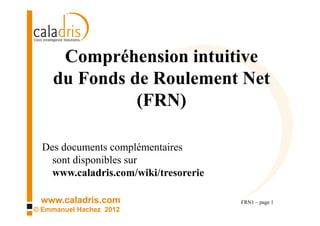 Compréhension intuitive
    du Fonds de Roulement Net
              (FRN)

  Des documents complémentaires
    sont disponibles sur
    www.caladris.com/wiki/tresorerie

 www.caladris.com                      FRN1 – page 1
© Emmanuel Hachez 2012
 