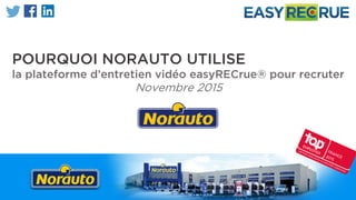 POURQUOI NORAUTO UTILISE
la plateforme d’entretien vidéo easyRECrue® pour recruter
Novembre 2015
 