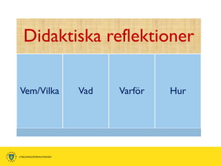 Didaktiska reflektioner

Vem/Vilka   Vad   Varför   Hur
 