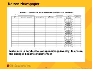 Kaizen Newspaper Make sure to conduct follow up meetings (weekly) to ensure the changes become implemented!  
