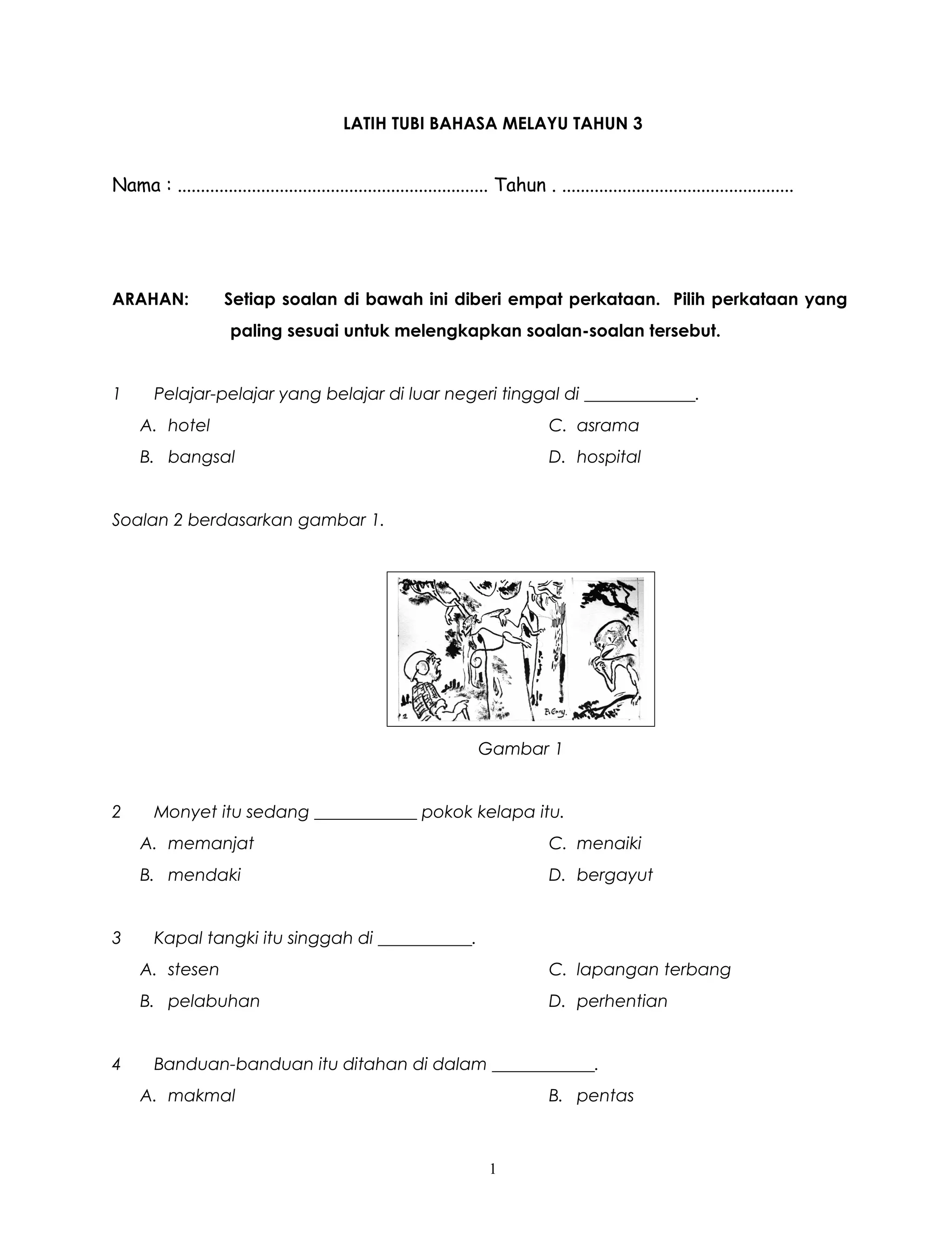 Latihan Bahasa Melayu Tahun 3 SKSU | DOC