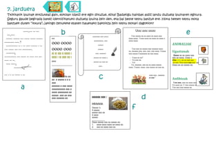 7. jarduera
  Txikitatik ipuinak entzuteaz gain, eskolan idatzi ere egin dituzue, ezta? Badakigu hainbat aldiz landu duzuela ipuinaren egitura.
  Seguru gaude begirada batez identifikatuko duzuela ipuina zein den, eta bai beste testu batzuk ere. Hona hemen testu mota
  batzuek duten “itxura”; jakingo zenukete esaten hauetako bakoitza zein testu motari dagokion?


   ---,---:
                   -----,--- -- ---
                                                     b                 ooooooo ooo oooo.
                                                                                                              Uuu uuu uuuu
                                                                                                         Uuu uuuuu uu uu uuuu uu uuuu uuu
                                                                                                                                                                 e
  ------ ------ --- ----- ----- ------   ttttt                                                         uuuu uuuu . Uuuu uuuu uu uuuu uu uuuu u
                                                                        ooooooooo, ooo                 uuuu uuuu.
--------- ----.?
  ----------- -- - -- ---- ------ - --
                                         ooo oooo                           ooooo                                                                  ANIMALIAK
--- ----- --- --- ---------.             oooo ooo                           ooooo                          Uuu uuu uu uuuuu uuu uuuuuu uuuu
                                                                                                       uu, uuuauu:uuu, uuu, uuu, uuu uuuu. Uuuuu   Ugaztunak
  --------¡                              lll lll lllll ll llllllll l      ooo, oooooo                  uuu uuuuu.Uuuuuuuu uu uuu uuuu:
                                                                                                                                                    Oooo oo oo oooo ooo
----------- --- ----- -- ---- --- ---    lllllll l lll llllll llll l    ooooo oo oooo o                 - Uuuu uu uu?                              ooo oo oooo. Oooo o
---- -- --.                              gggg                           ooooo oo ooo oo
                                                                                                        - Uu uuu uu.                               ooooo ooo. oo ooo ooo
                                                                                                                                                   Ooo oooo oo
                                                                                                        - Uu!                                       Ooo oooo. Ooooo ooooooo
                                                                                                                                                   oo ooo. Ooo oooo ooo ooo
  ---- ----¡                             _____________
                                                                             ooo.                         Uu, uuuuuu, uuu uu uu uuuu uuuuu         Oooo oo oo ooooo oo.
          ---------                                                                                    uuuu. Uuuuu, uuuu, uuu uuuuu uu uuu uu.




                                                                             c
--: - - -- ----- - --                                                                                     Uuu uu uuuuuu uuuuuuu uuu., uuuuuu
                                                    Aa aa                                              uuuuu uuu. “Uuuu uu uuu uuu”.
                                         aa a aaaaa a a a                                                                                          Anfibioak
                                         aaa                                                                                                        Uuu uuu, uuu uu uuuu uuu uu

                a                        aaaaaa a aaa aaaa
                                         aaaaaaaaaa aaa a
                                                                                                                                                   Uu uuuu uu. U uuu uuuuu uu
                                                                                                                                                   Uuu uuu uuu uuuuu uu.

                                         aaaa aaaaaaaa aa
                                         aaaaa aaa aa aaa
                                         aaa aaaaaa aa.                HHHH HH HHH                                   d
                                                                                                          f
                                                                       Hhhhhh
                                                                       Ooooo ½
                                                                       4 ooooo
                                                                       ooooo ooo oo
                                                                       2 oooo
                                                                       ooooo
                                                                       ___________
                                                                       Oooo ooooo ooo oo ooooo oo:
                                                                       1. oooo oooo oooo oo oooo oo.
                                                                       2. ooo oo oooo ooo oo.
 