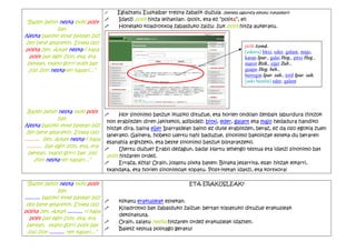 !    Egiaztatu Euskalbar tresna zabalik duzula. (bestela laguntza eskatu irakasleari)
                                        !    Idatzi polit hitza leihatilan. (polit, eta ez “polita”, e!)
“Bazen behin neska txiki polit
                                !            Honelako koadrotxoa zabalduko zaizu: zuk polit hitza aukeratu.
              bat.
Neska basoko etxe batean bizi
zen bere amarekin. Etxea oso
                                                                                                        polit izond.
polita zen. Amak neskari kapa                                                                           [ederra] bitxi, eder, galant, majo,
  polit bat egin zion, eta, era                                                                         karan Ipar., galai Heg., pitxi Heg.,
 berean, txano gorri polit bat                                                                          marot Bizk., eijer Zub.,
 josi zion neskaren kapari...”                                                                          guapo Heg. beh.,
                                                                                                        berregin Ipar. zah., totil Ipar. zah.
                                                                                                        [aski handia] eder, galant




  Bazen behin neska txiki polit
                                    !      Hor sinonimo batzuk ikusiko dituzue, eta horien ondoan zenbait laburdura (hitzok
                 bat.
                                     non erabiltzen diren jakiteko); adibidez: bitxi, eder, galant eta majo hedadura handiko
Neska basoko etxe batean bizi
                                     hitzak dira, baina eijer Iparraldean baino ez dute erabiltzen, beraz, ez da oso egokia zuen
 zen bere amarekin. Etxea oso
                                     lanerako. Gainera, hobeto ulertu nahi baduzue, sinonimo bakoitzak esteka du beraren
.......... zen. Amak neskari kapa
                                     esanahia argitzeko, eta beste sinonimo batzuk bistaratzeko.
 .......... bat egin zion, eta, era
                                    !      Ulertu duzue? Erabil dezagun, bada! Hartu lehengo testua eta idatzi sinonimo bat
  berean, txano gorri bat josi
                                     polit hitzaren ordez.
      zion neskaren kapari...”
                                        !    Erraza, ezta? Orain, jolastu pixka baten: Binaka jesarrita, esan hitzak elkarri,
                                         txandaka, eta horien sinonimoak topatu. Post-itetan idatzi, eta kortxora!

 “Bazen behin neska txiki polit                                               ETA ERAKUSLEAK?
                 bat.
.......... basoko etxe batean bizi
                                        !     klikatu erakusleak estekan.
 zen bere amarekin. Etxea oso
                                        !     Koadrotxo bat zabalduko zaizue: bertan topatuko dituzue erakusleak
polita zen. Amak .......... ri kapa
                                              deklinatuta.
   polit bat egin zion, eta, era
                                        !     Orain, saiatu neska hitzaren ordez erakusleak idazten.
 berean, txano gorri polit bat
                                        !     Baietz testua politago geratu!
  josi zion .......... ren kapari...”
 