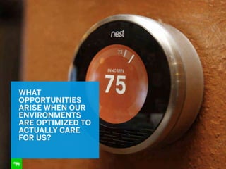 WHAT
OPPORTUNITIES
ARISE WHEN OUR
ENVIRONMENTS
ARE OPTIMIZED TO
ACTUALLY CARE
FOR US?
 