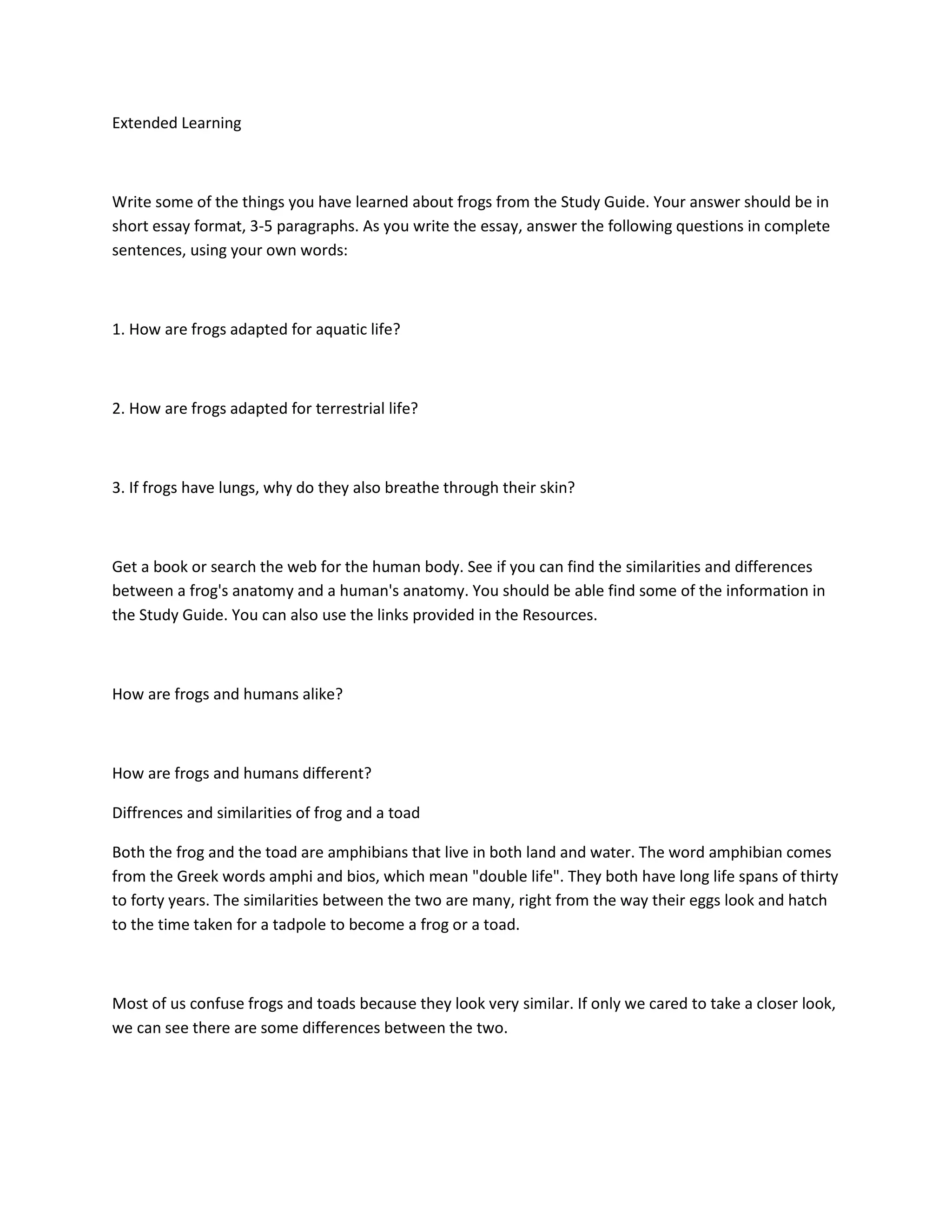 Frog and taod dissection | DOCX