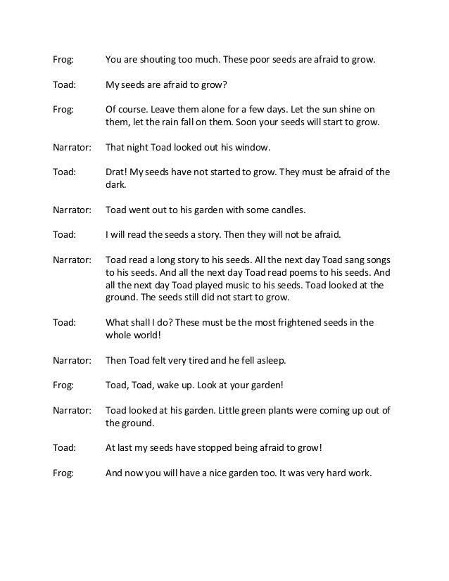 Frog And Toad Garden Readers Theater Script