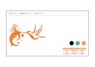 Linha: Estilizado Categoria: Natureza      Nome: Beija-Flôr
___________________________________________________________________________________________________________________________________




                                                                                               CÓDIGO        CORES        TAMANHO

                                                                                                0040     Verde Turquesa    20x30

                                                                                                0041       Preto Fosco     20x30

                                                                                                0042        Laranja        20x30
 