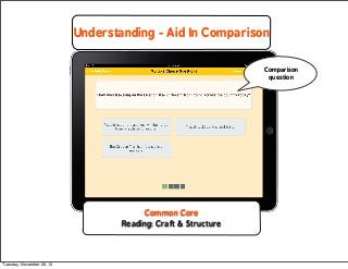 Understanding - Aid In Comparison
Comparison
question

Common Core
Reading: Craft & Structure

Tuesday, November 26, 13

 