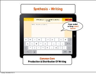 Synthesis - Writing

Open ended
writing saved
forever

Common Core
Production & Distribution Of Writing

Tuesday, November...