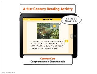 A 21st Century Reading Activity
Text + Voice +
Picture + Video

Common Core
Comprehension in Diverse Media

Tuesday, Novem...