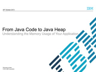 29th October 2013

From Java Code to Java Heap

Understanding the Memory Usage of Your Application

Document number
© 2013 IBM Corporation

 