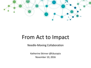 From	
  Act	
  to	
  Impact
Needle-­‐Moving	
  Collaboration
Katherine	
  Skinner	
  @Educopia
November	
  10,	
  2016
 