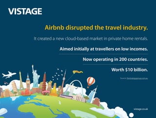 Airbnb disrupted the travel industry.
It created a new cloud-based market in private home rentals.
Aimed initially at trav...