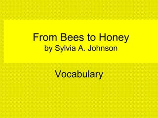 From Bees to Honey by Sylvia A. Johnson Vocabulary 
